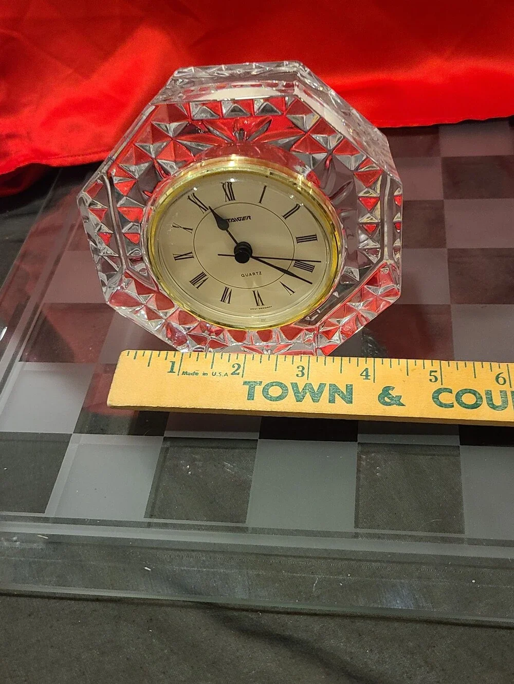 Waterford-Style Crystal Octagon Clock - Clear with Gold Trim